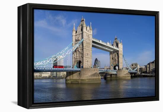 Tower Bridge is viewed from a low angle towrds London City-Charles Bowman-Framed Premier Image Canvas