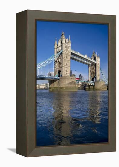 Tower Bridge is viewed from a low angle towrds London City-Charles Bowman-Framed Premier Image Canvas