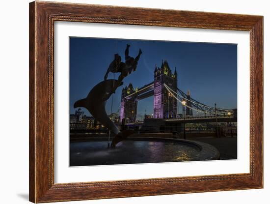 Tower Bridge Of London, Dusk, With David Wynne's 'Girl With A Dolphin' Statue, N Bank Of The Thames-Karine Aigner-Framed Photographic Print