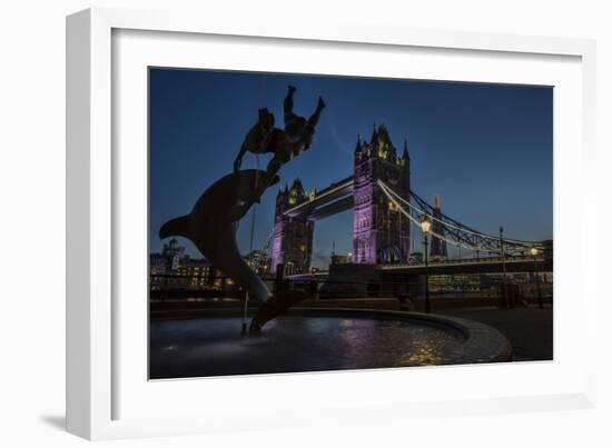 Tower Bridge Of London, Dusk, With David Wynne's 'Girl With A Dolphin' Statue, N Bank Of The Thames-Karine Aigner-Framed Photographic Print