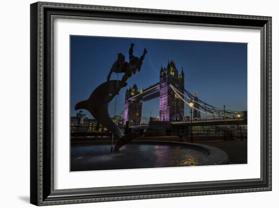 Tower Bridge Of London, Dusk, With David Wynne's 'Girl With A Dolphin' Statue, N Bank Of The Thames-Karine Aigner-Framed Photographic Print