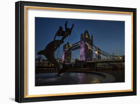 Tower Bridge Of London, Dusk, With David Wynne's 'Girl With A Dolphin' Statue, N Bank Of The Thames-Karine Aigner-Framed Photographic Print