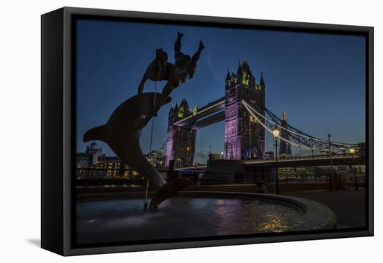Tower Bridge Of London, Dusk, With David Wynne's 'Girl With A Dolphin' Statue, N Bank Of The Thames-Karine Aigner-Framed Premier Image Canvas