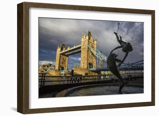 Tower Bridge Of London, With David Wynne's 'Girl With A Dolphin' Statue 1973 N Bank Of The Thames-Karine Aigner-Framed Photographic Print