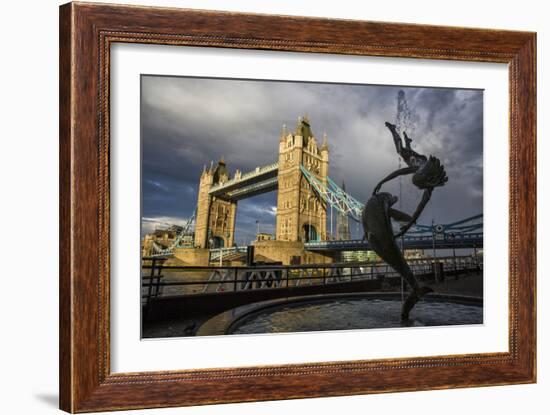 Tower Bridge Of London, With David Wynne's 'Girl With A Dolphin' Statue 1973 N Bank Of The Thames-Karine Aigner-Framed Photographic Print