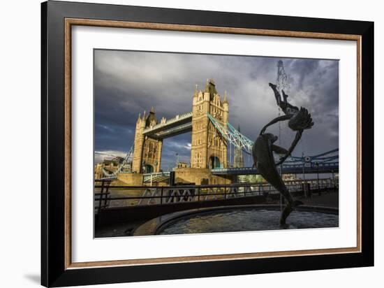 Tower Bridge Of London, With David Wynne's 'Girl With A Dolphin' Statue 1973 N Bank Of The Thames-Karine Aigner-Framed Photographic Print