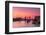 Tower Bridge, River Thames and HMS Belfast at sunrise with pink sky, and Canary Wharf-Ed Hasler-Framed Photographic Print