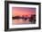Tower Bridge, River Thames and HMS Belfast at sunrise with pink sky, and Canary Wharf-Ed Hasler-Framed Photographic Print