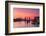 Tower Bridge, River Thames and HMS Belfast at sunrise with pink sky, and Canary Wharf-Ed Hasler-Framed Photographic Print