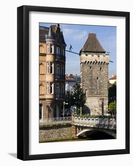 Tower by Neckar River, Esslingen Am Neckar, Baden-Wurttemberg, Germany-Walter Bibikow-Framed Photographic Print