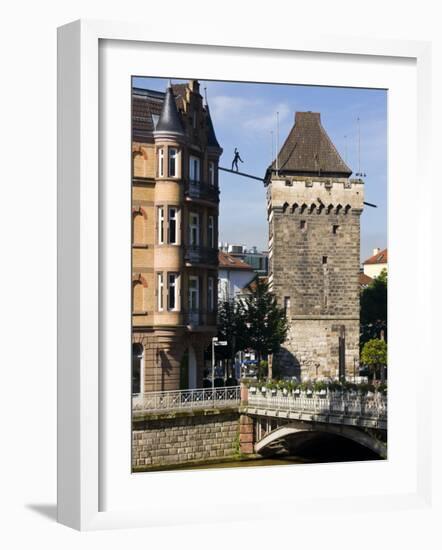 Tower by Neckar River, Esslingen Am Neckar, Baden-Wurttemberg, Germany-Walter Bibikow-Framed Photographic Print