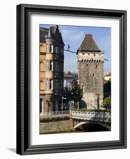 Tower by Neckar River, Esslingen Am Neckar, Baden-Wurttemberg, Germany-Walter Bibikow-Framed Photographic Print