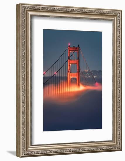 Tower Fog Night Lights Golden Gate Bridge, San Francisco California Travel-Vincent James-Framed Photographic Print