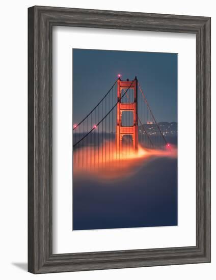 Tower Fog Night Lights Golden Gate Bridge, San Francisco California Travel-Vincent James-Framed Photographic Print