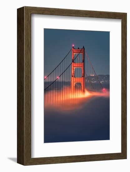 Tower Fog Night Lights Golden Gate Bridge, San Francisco California Travel-Vincent James-Framed Photographic Print