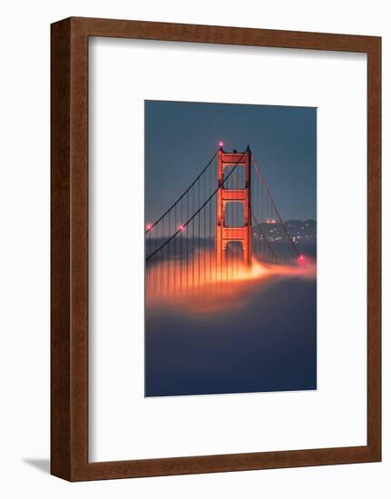 Tower Fog Night Lights Golden Gate Bridge, San Francisco California Travel-Vincent James-Framed Photographic Print