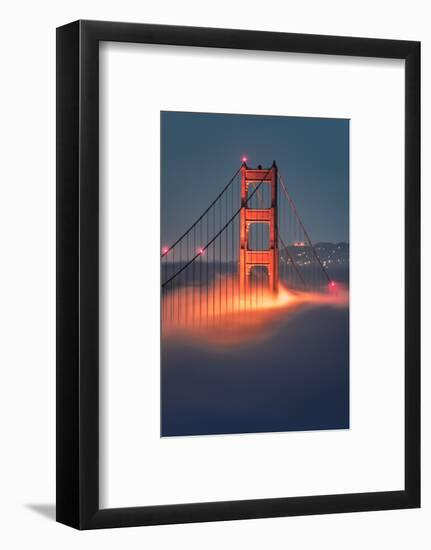 Tower Fog Night Lights Golden Gate Bridge, San Francisco California Travel-Vincent James-Framed Photographic Print