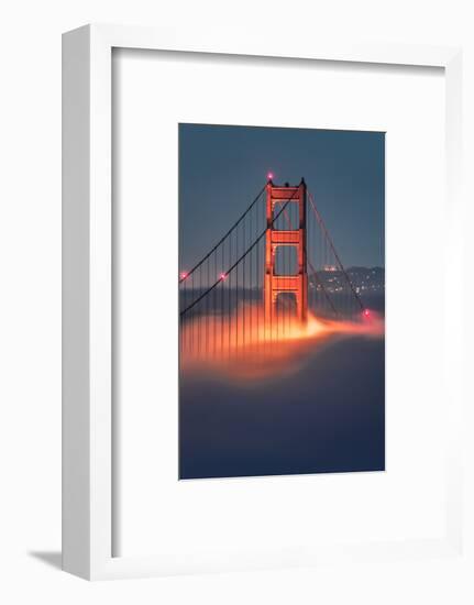 Tower Fog Night Lights Golden Gate Bridge, San Francisco California Travel-Vincent James-Framed Photographic Print