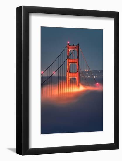 Tower Fog Night Lights Golden Gate Bridge, San Francisco California Travel-Vincent James-Framed Photographic Print