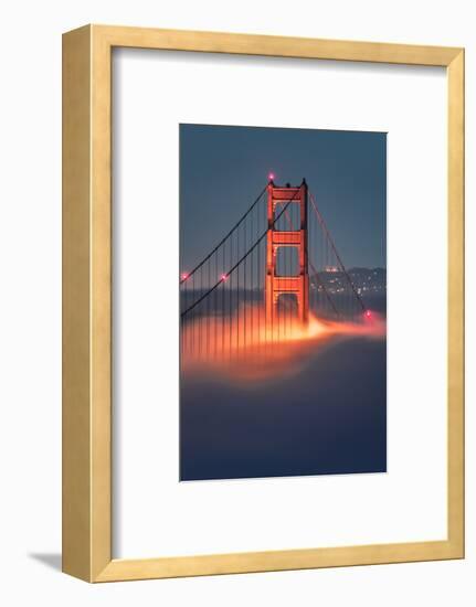 Tower Fog Night Lights Golden Gate Bridge, San Francisco California Travel-Vincent James-Framed Photographic Print
