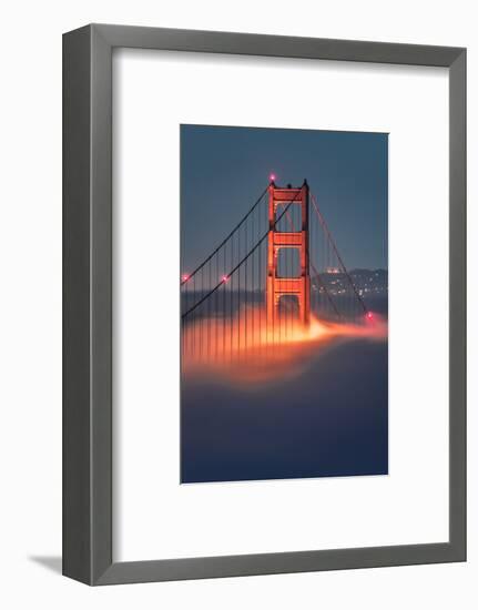 Tower Fog Night Lights Golden Gate Bridge, San Francisco California Travel-Vincent James-Framed Photographic Print