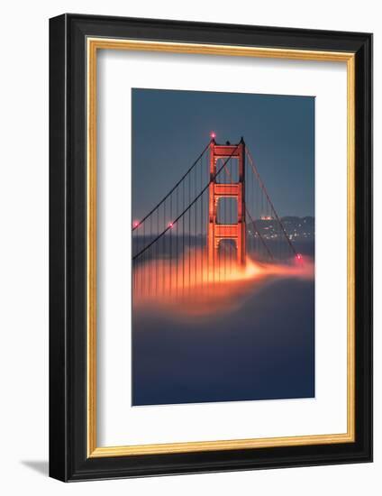 Tower Fog Night Lights Golden Gate Bridge, San Francisco California Travel-Vincent James-Framed Photographic Print