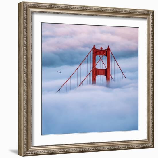 Tower & Helicopter Above the Fog Golden gate San Francisco-Vincent James-Framed Photographic Print