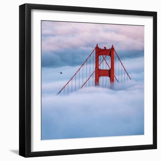 Tower & Helicopter Above the Fog Golden gate San Francisco-Vincent James-Framed Photographic Print