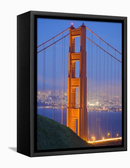 Tower of Golden Gate Bridge and San Francisco at Dusk-Julie Eggers-Framed Premier Image Canvas