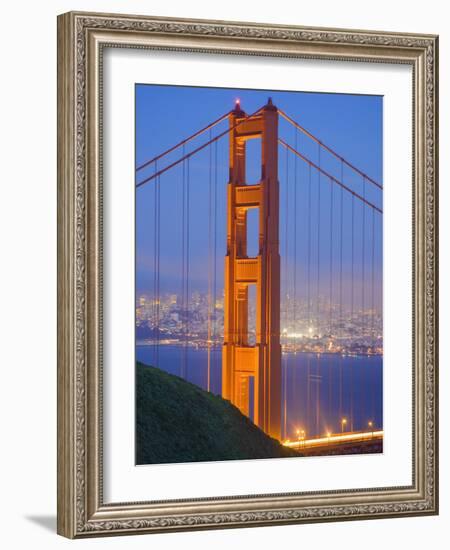 Tower of Golden Gate Bridge and San Francisco at Dusk-Julie Eggers-Framed Photographic Print