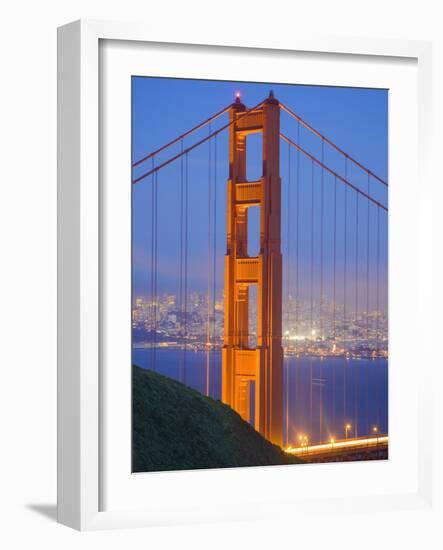 Tower of Golden Gate Bridge and San Francisco at Dusk-Julie Eggers-Framed Photographic Print