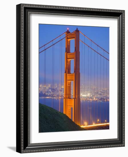 Tower of Golden Gate Bridge and San Francisco at Dusk-Julie Eggers-Framed Photographic Print