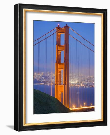 Tower of Golden Gate Bridge and San Francisco at Dusk-Julie Eggers-Framed Photographic Print