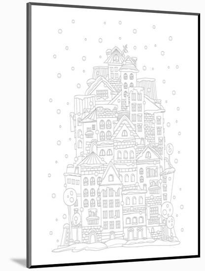 Tower Of Houses In Winter Coloring Art-null-Mounted Coloring Poster