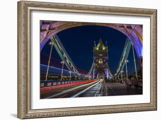 Tower Of London Bridge At Dusk With The Headlights Oncoming Cars-Karine Aigner-Framed Photographic Print