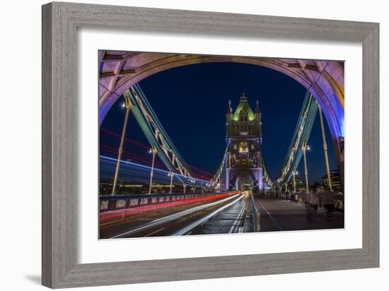 Tower Of London Bridge At Dusk With The Headlights Oncoming Cars-Karine Aigner-Framed Photographic Print