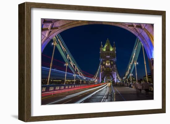 Tower Of London Bridge At Dusk With The Headlights Oncoming Cars-Karine Aigner-Framed Photographic Print