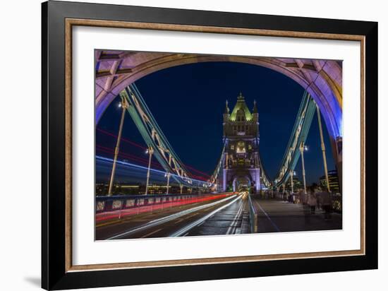 Tower Of London Bridge At Dusk With The Headlights Oncoming Cars-Karine Aigner-Framed Photographic Print