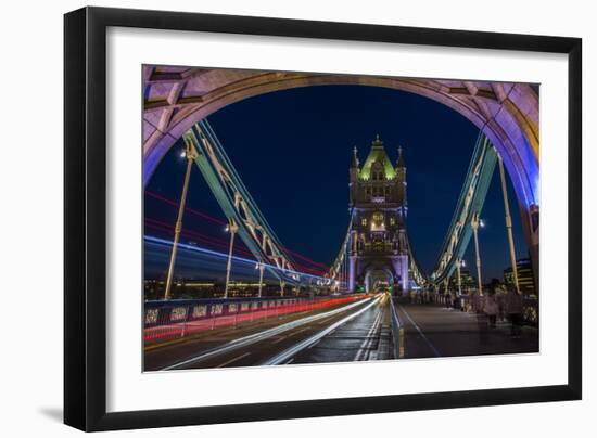 Tower Of London Bridge At Dusk With The Headlights Oncoming Cars-Karine Aigner-Framed Photographic Print