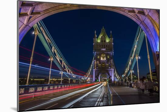 Tower Of London Bridge At Dusk With The Headlights Oncoming Cars-Karine Aigner-Mounted Photographic Print