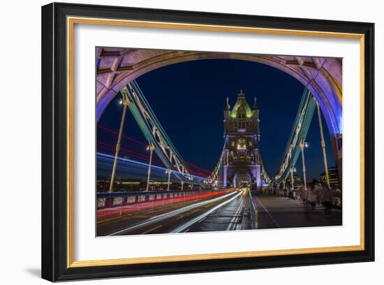 Tower Of London Bridge At Dusk With The Headlights Oncoming Cars-Karine Aigner-Framed Photographic Print