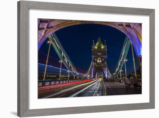 Tower Of London Bridge At Dusk With The Headlights Oncoming Cars-Karine Aigner-Framed Photographic Print