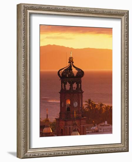 Tower of Nuestra Senora de Guadalupe at Sunset, and Bay of Banderas, Puerto Vallarta, Mexico-Merrill Images-Framed Photographic Print