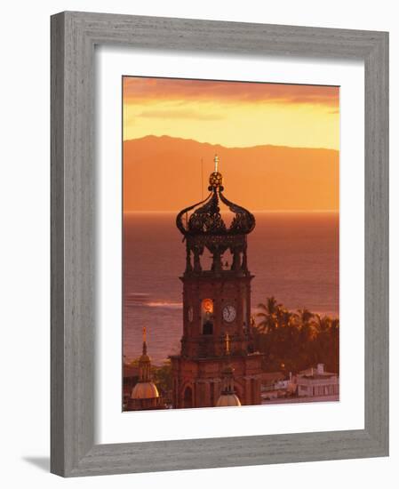 Tower of Nuestra Senora de Guadalupe at Sunset, and Bay of Banderas, Puerto Vallarta, Mexico-Merrill Images-Framed Photographic Print