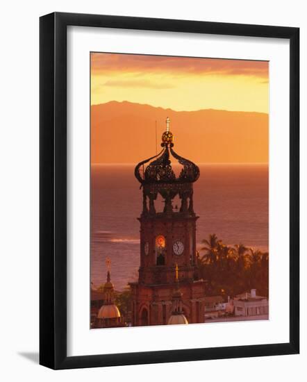 Tower of Nuestra Senora de Guadalupe at Sunset, and Bay of Banderas, Puerto Vallarta, Mexico-Merrill Images-Framed Photographic Print