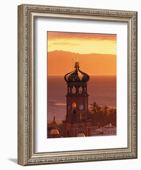 Tower of Nuestra Senora de Guadalupe at Sunset, and Bay of Banderas, Puerto Vallarta, Mexico-Merrill Images-Framed Photographic Print