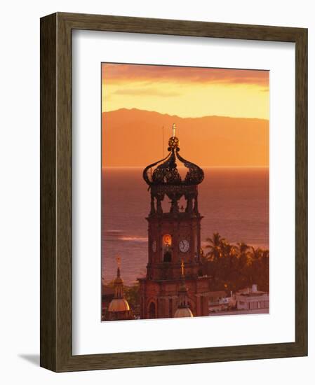 Tower of Nuestra Senora de Guadalupe at Sunset, and Bay of Banderas, Puerto Vallarta, Mexico-Merrill Images-Framed Photographic Print