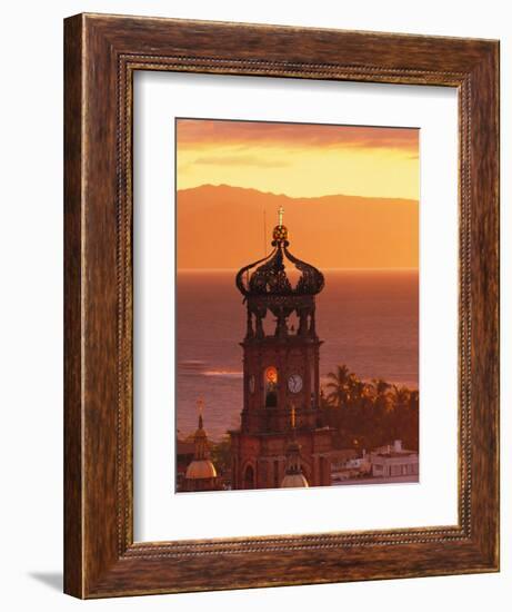 Tower of Nuestra Senora de Guadalupe at Sunset, and Bay of Banderas, Puerto Vallarta, Mexico-Merrill Images-Framed Photographic Print