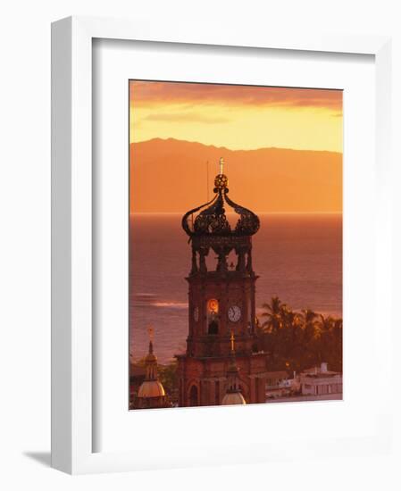 Tower of Nuestra Senora de Guadalupe at Sunset, and Bay of Banderas, Puerto Vallarta, Mexico-Merrill Images-Framed Photographic Print