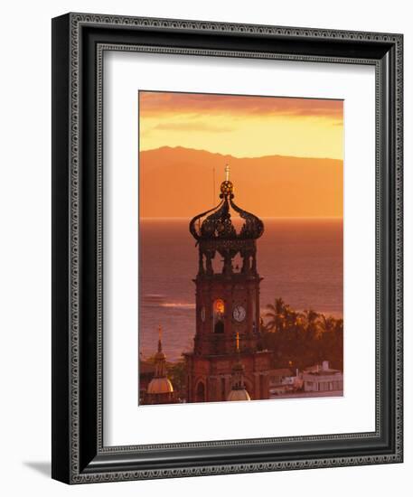 Tower of Nuestra Senora de Guadalupe at Sunset, and Bay of Banderas, Puerto Vallarta, Mexico-Merrill Images-Framed Photographic Print